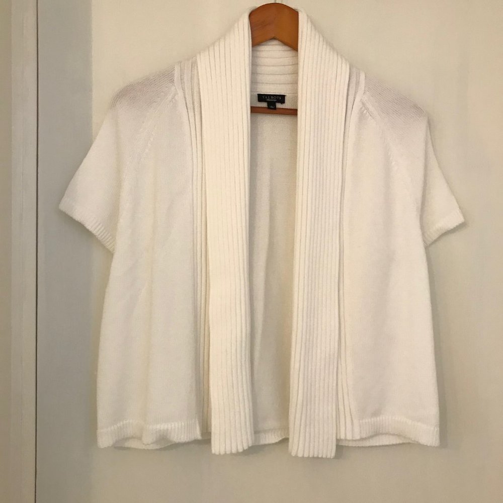 Talbotts Sz L White Short Sleeve Swing Cardi